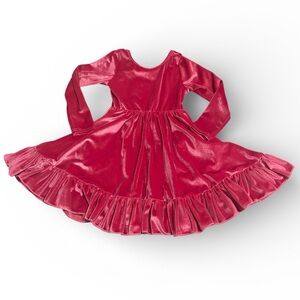 Girlhood Size 5 Kids Magenta Pink Velvet Twirl Dress Ruffle Hem and Pockets NWOT